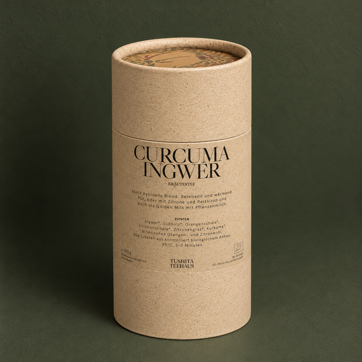 Curcuma-Ingwer Kräutertee in der Vorratsdose – Tushita Teehaus