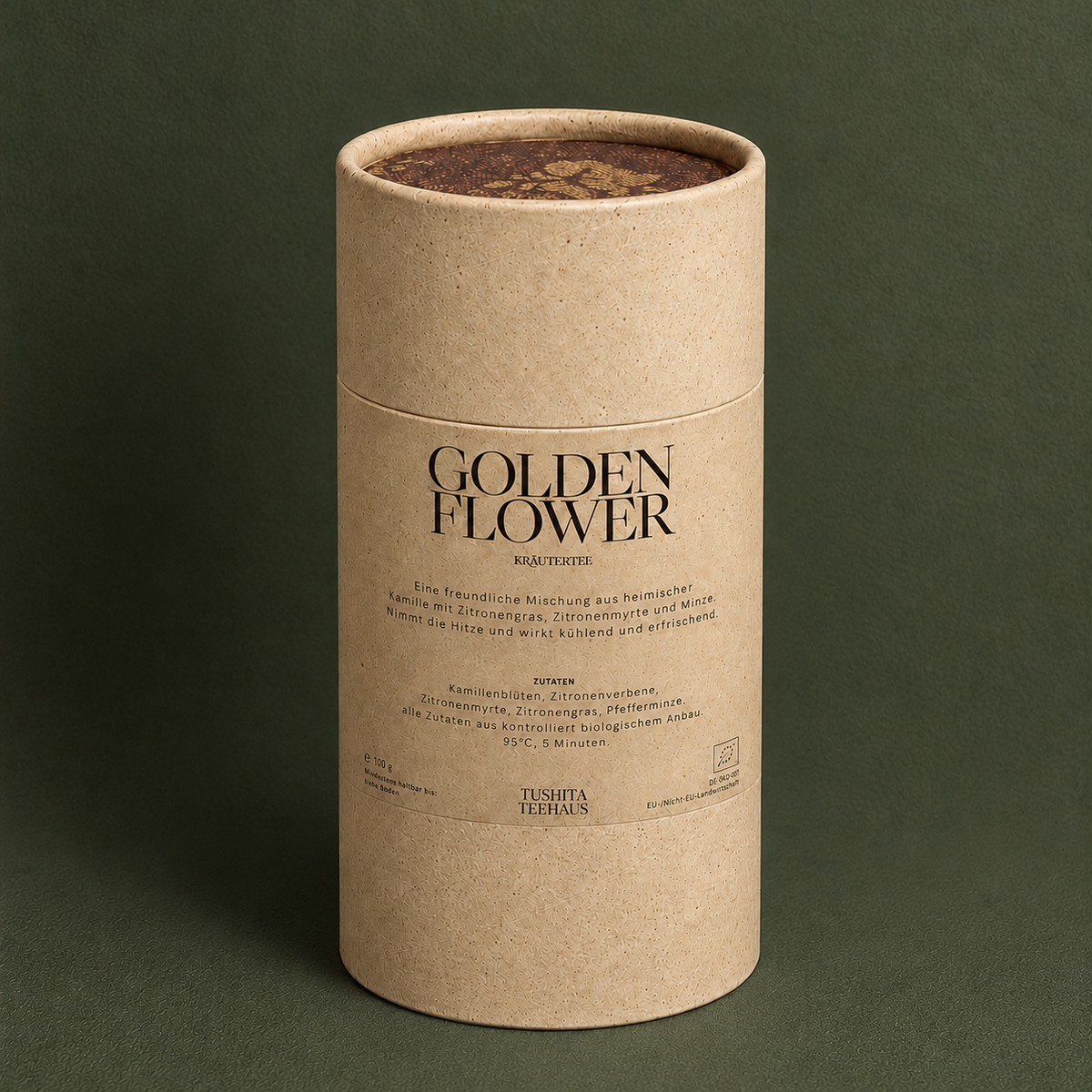 Golden Flower Kräutertee in der Vorratsdose – Tushita Teehaus