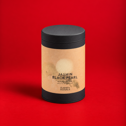 Jasmin Black Pearl Schwarzer Tee in der Aromadose – Tushita Teehaus