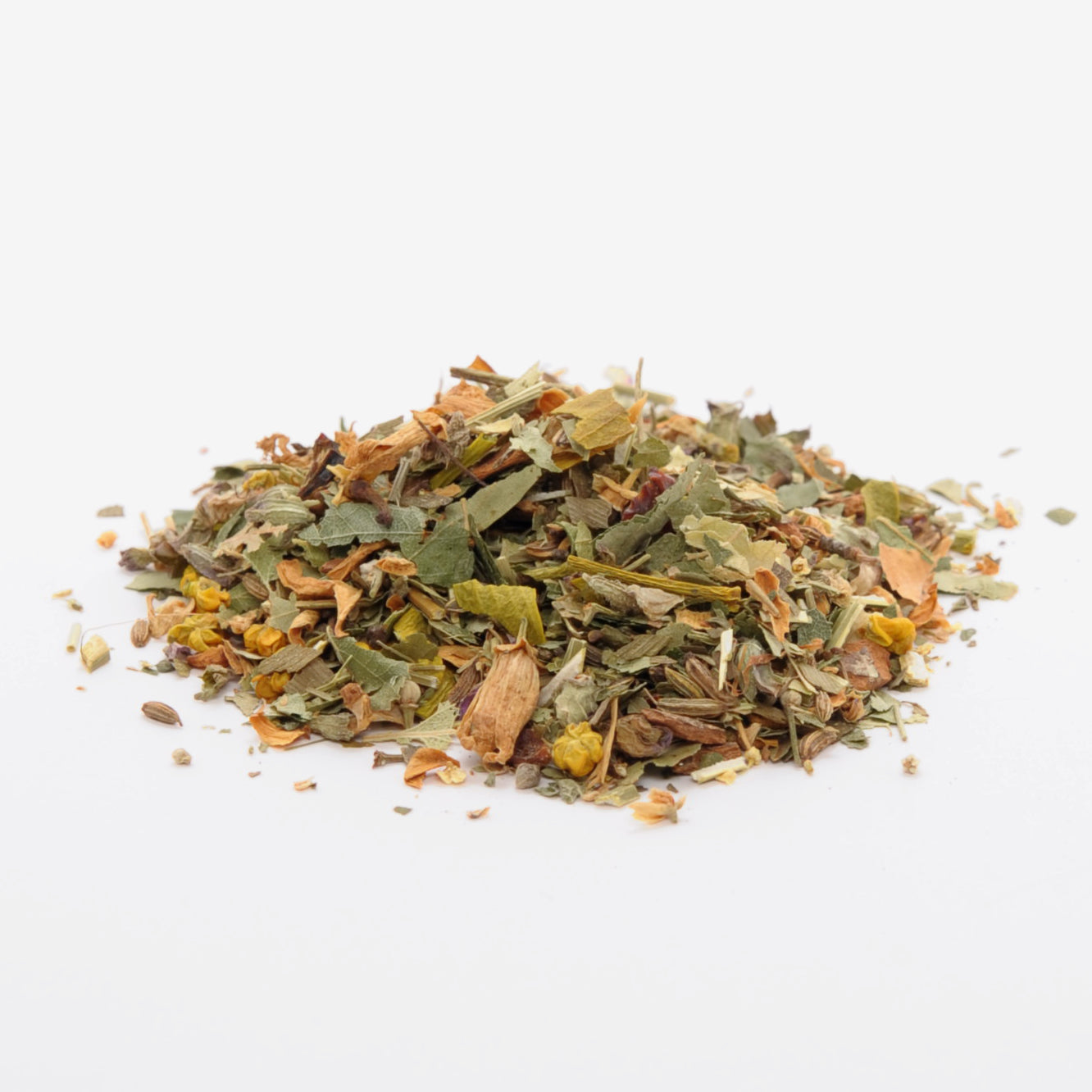 Baumtee, Kraeutertee aus Blüten der Orange, Birkenblätter, Misteln, Steinklee, Bitter Fenchel, Zimtrinde, Lindenblüten, Hagebuttenschalen, Gingkoblätter, Blüten vom Muskatellersalbei, bio